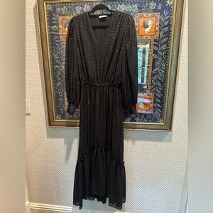 Ramy Brook Rora Medium Black sparkly long sleeve dress , Swiss dot